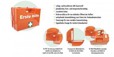 Erste Hilfe Kasten mit aktueller DIN/EN 13157 für BÜRO & BETRIEBE inkl. DIN/EN 13164 für KFZ + 90°-Arr.